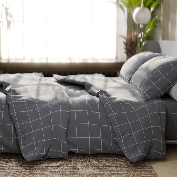 Постельное бельё Этель дуэт Постельное бельё Этель дуэт "Клетка" цвет серый 143х215-2 шт, 220х240, 50х70-2 шт, бязь, 125 г/м2