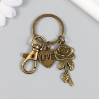 Брелок металл с карабином "Роза и сердце love" бронза 7,4 см Брелок металл с карабином "Роза и сердце love" бронза 7,4 см