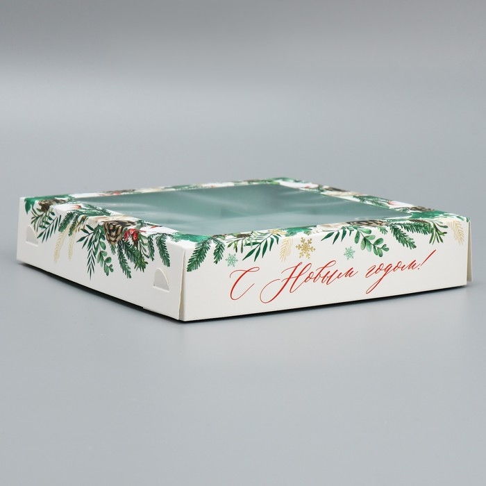 Коробка под 16 конфет &laquo;С Новым годом&raquo;, ботаника, 18.9 х 18.9 х 3.8 см, Новый год