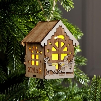 Ёлочная игрушка &laquo;Домик с Дедом Морозом на санках&raquo;, от батареек, свечение тёплое белое