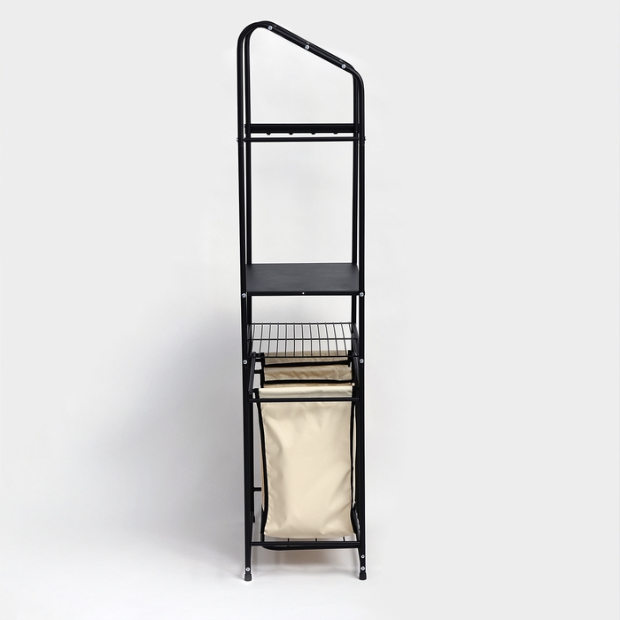Стеллаж с двойной корзиной для белья и перекладинами, 2-х ярусный, 60&times;35&times;160 см, цвет чёрный