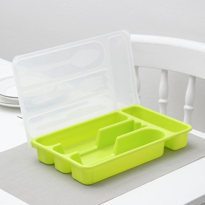 Лоток для столовых приборов с крышкой Доляна, 30&times;18&times;4,5 см, цвет МИКС