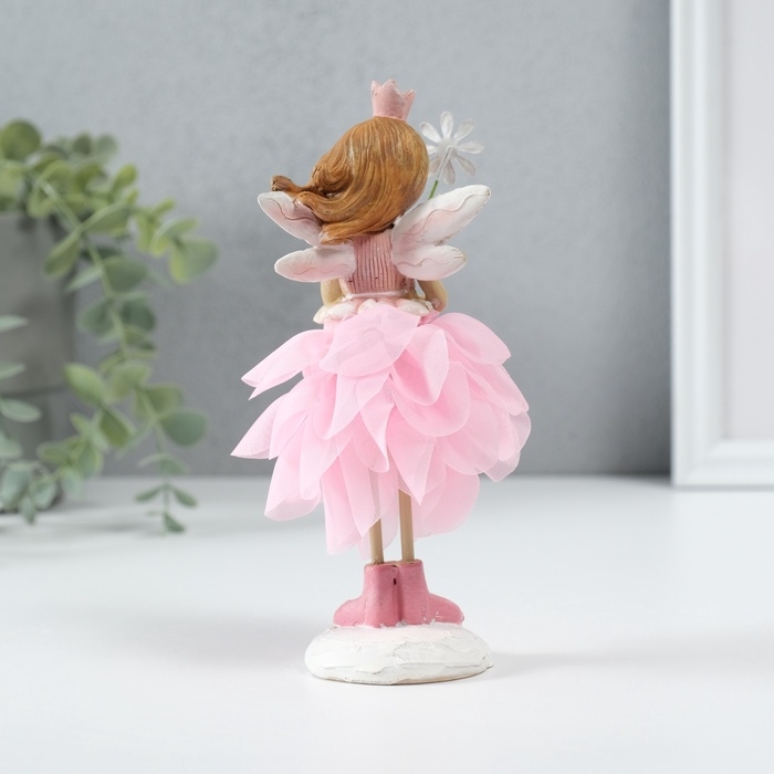 Сувенир полистоун "Девочка фея в розовом цветочном платье с палочкой" 9х9х17 см