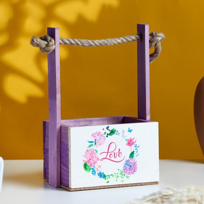 Кашпо деревянное, 15&times;12&times;8.5(25) см "Пауль и Любовь. Love в цветочках", с принтом