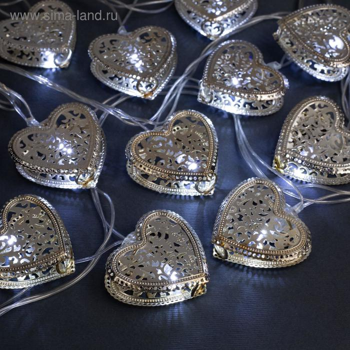 Гирлянда &laquo;Нить&raquo; 4 м с насадками &laquo;Сердечко&raquo;, IP20, прозрачная нить, 20 LED, свечение белое, 8 режимов, 220 В