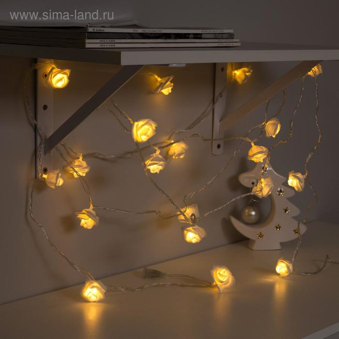 Гирлянда «Нить» 5 м с насадками «Розы белые», IP20, прозрачная нить, 20 LED, свечение тёплое белое, 220 В Гирлянда «Нить» 5 м с насадками «Розы белые», IP20, прозрачная нить, 20 LED, свечение тёплое белое, 220 В