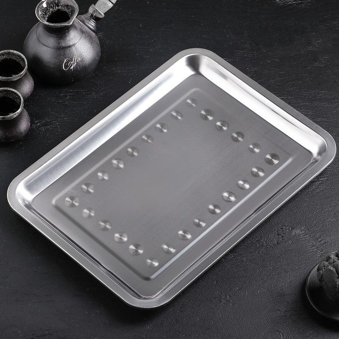 Поднос из нержавеющей стали, 39,5&times;29,5 см, толщина 1 мм, цвет серебряный