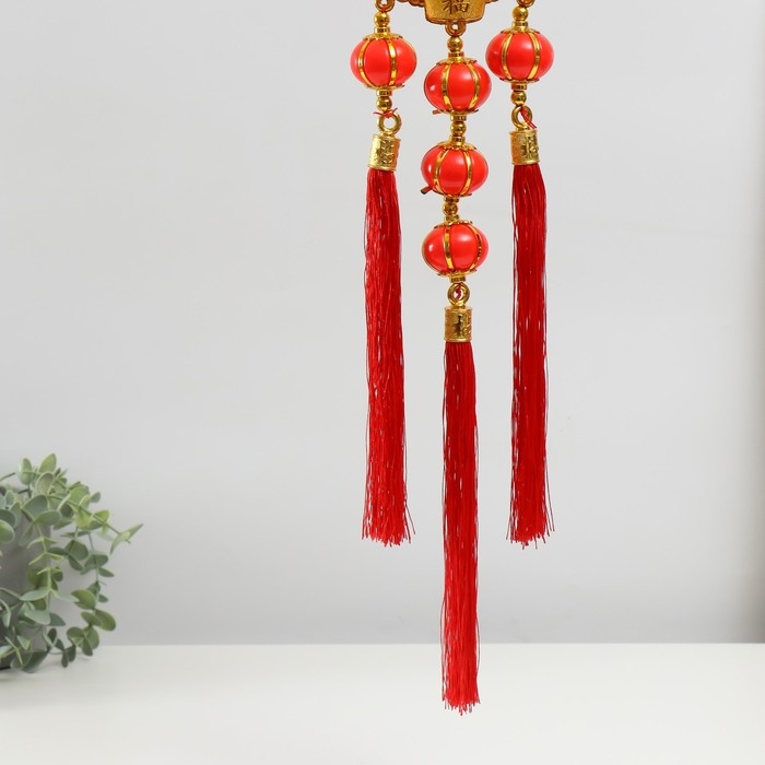 Подвеска пластик, текстиль Подвеска пластик, текстиль "Дракон и феникс на слитках золота" 13х66 см