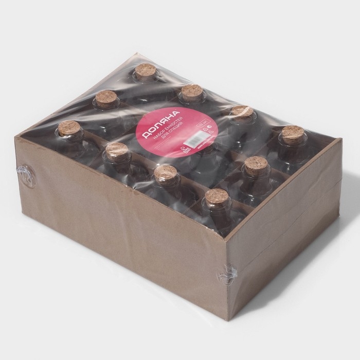 Набор баночек стеклянных для специй с пробковой крышкой Доляна &laquo;Парфе&raquo;, 130 мл, 11,5&times;5,5 см, 12 шт