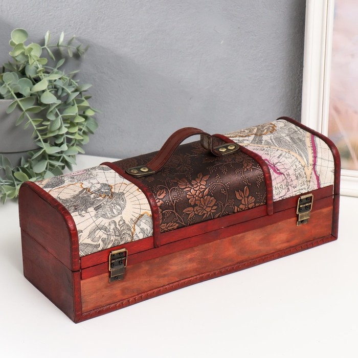 Шкатулка дерево под бутылку Шкатулка дерево под бутылку "Карта путешествий и розы" 12,5х35х13,5 см