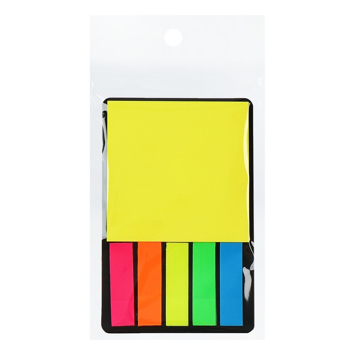 Набор Блок-закладки с липким краем пластик 20л*5 цветов флуор, 45*12мм, блок 30л, 76*76 мм   1053067