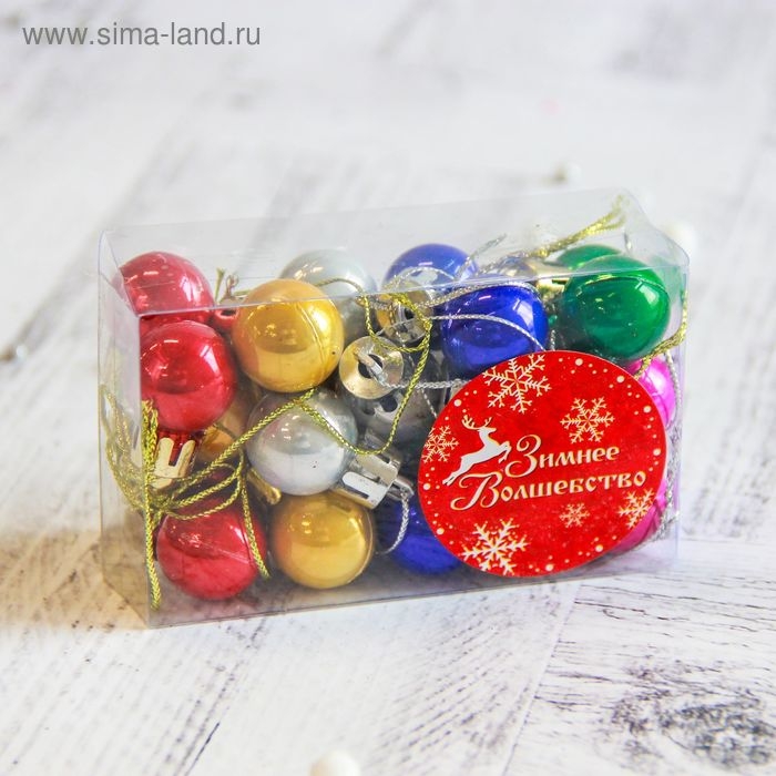 Набор шаров пластик d-1,7 см, 24 шт "Глянец" микс