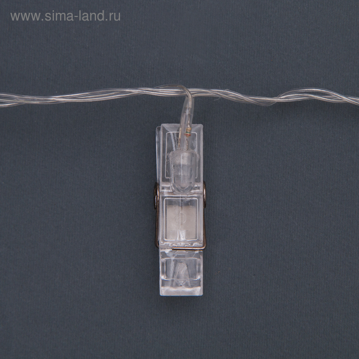 Гирлянда &laquo;Нить&raquo; 5 м с насадками &laquo;Прищепки&raquo;, IP20, прозрачная нить, 30 LED, свечение белое, 8 режимов, 220 В