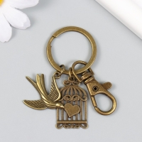 Брелок металл с карабином "Птица и клетка с сердцем" бронза 6,3 см Брелок металл с карабином "Птица и клетка с сердцем" бронза 6,3 см