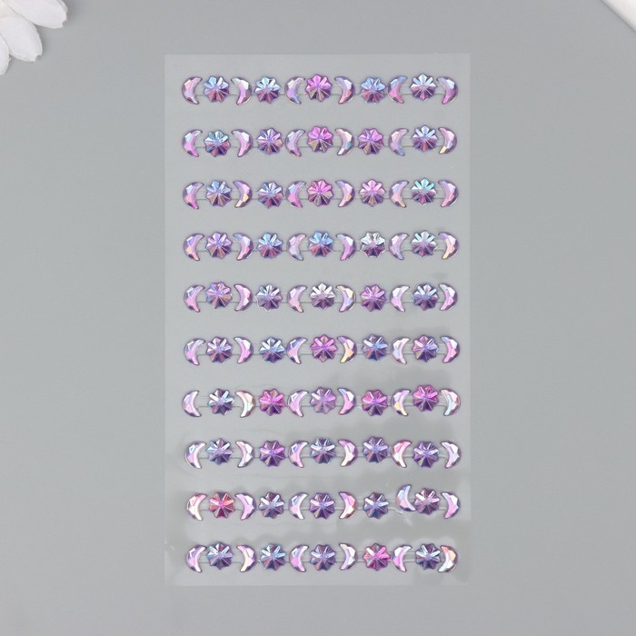 Наклейка пластик стразы "Полумесяцы и звезды" МИКС 10х23 см