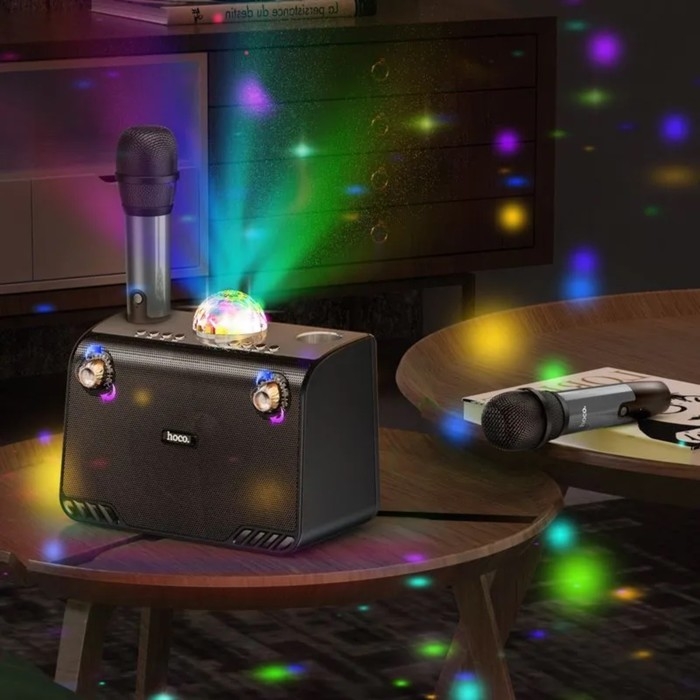 Портативная караоке система Hoco BS41 Plus, 15 Вт, ВТ 5.0, 4800 мАч, 2 микрофона, чёрная