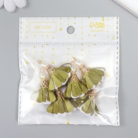 Декор текстиль "Цветок 2 цвета с жемчужиной. Оливковый и белый" набор 6 шт 3 см Декор текстиль "Цветок 2 цвета с жемчужиной. Оливковый и белый" набор 6 шт 3 см