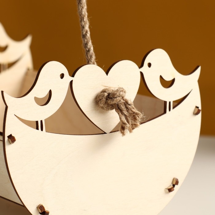 Кашпо деревянное 22&times;15&times;12 см уникальное "Птичкина кормушка Лайт", ручка верёвка, натуральный