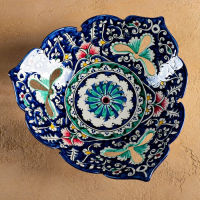 Фруктовница Риштанская Керамика "Узоры", 25 см, синяя Фруктовница Риштанская Керамика "Узоры", 25 см, синяя