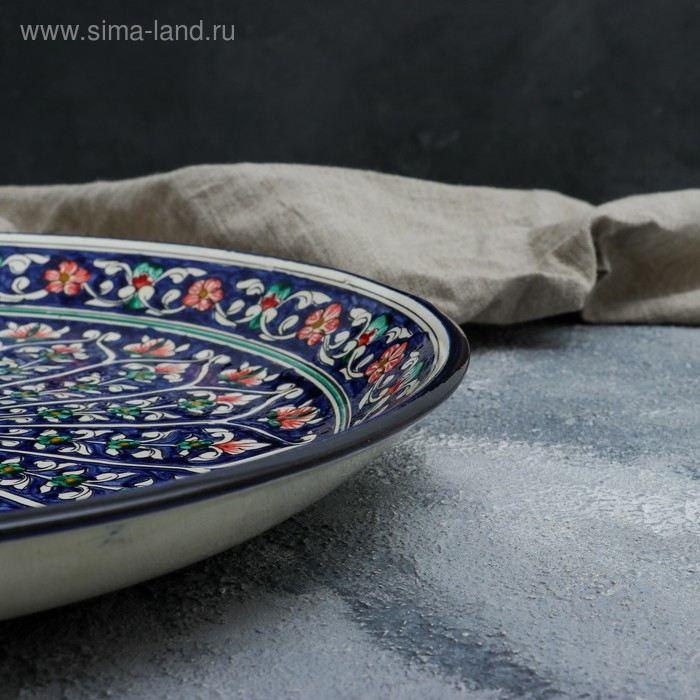 Ляган Риштанская Керамика Ляган Риштанская Керамика "Цветы", 36 см, синий