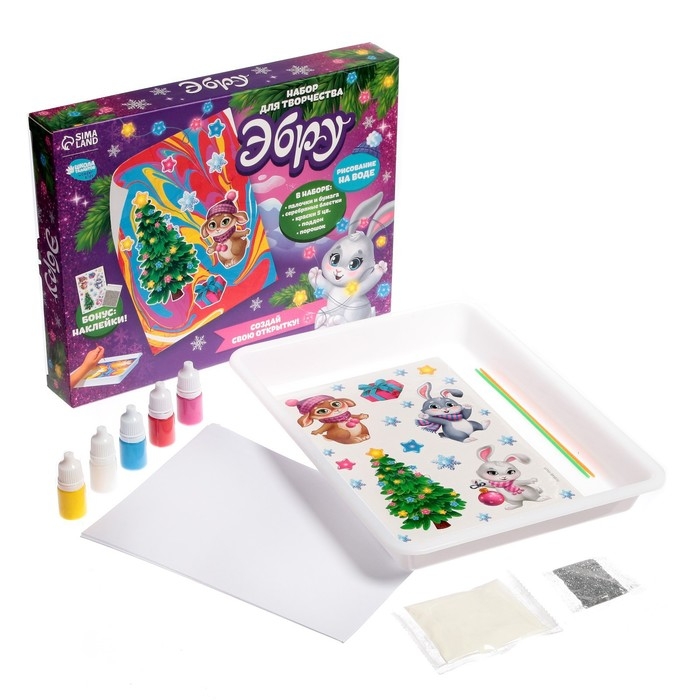 Набор для рисования эбру на новый год «Волшебный Новый год! Зайка», новогодний набор для творчества Набор для рисования эбру на новый год «Волшебный Новый год! Зайка», новогодний набор для творчества