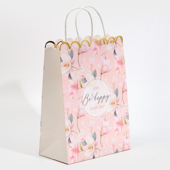 Пакет подарочный крафтовый, упаковка, &laquo;Be happy&raquo;, 23 х 30 х 12 см