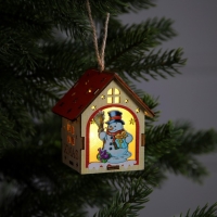 Ёлочная игрушка &laquo;Домик со снеговиком&raquo;, от батареек, свечение тёплое белое