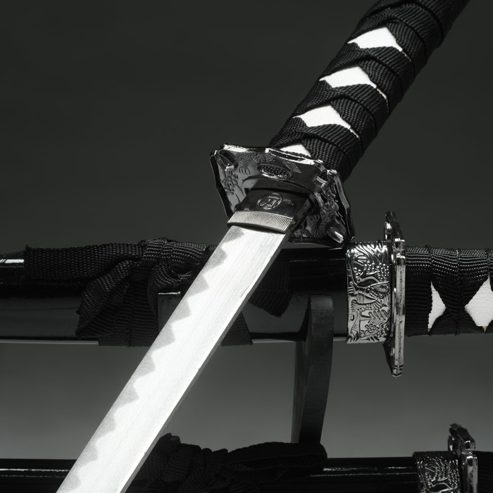 Сув. изделие катаны 3в1 на подставке, ножны дерево, черные глянец 54/81/100см, рукоять микс