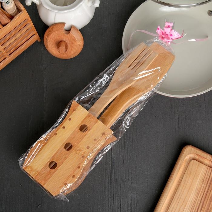 Набор кухонных принадлежностей &laquo;Бамбук&raquo;, 4 предмета, на подставке