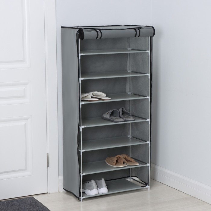 Полка для обуви с чехлом LaDо́m, 7 уровней, 60&times;30&times;123 см, цвет серый
