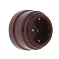Розетка BYLECTRICA Ретро РА16-0202, 16А, одномест., наруж., с з/к, без крышки, IP20, корич. Розетка BYLECTRICA Ретро РА16-0202, 16А, одномест., наруж., с з/к, без крышки, IP20, корич.