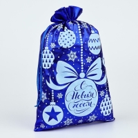 Мешочек подарочный парча &laquo;Новогодние игрушки&raquo;, синий, 20 х 30 см, Новый год