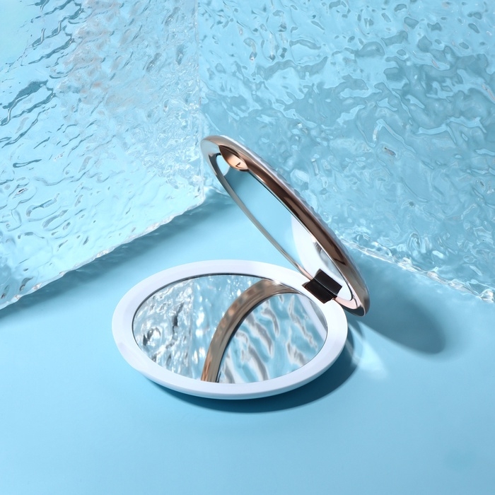 Зеркало складное &laquo;Узор&raquo;, d = 9 см, цвет белый/розовое золото