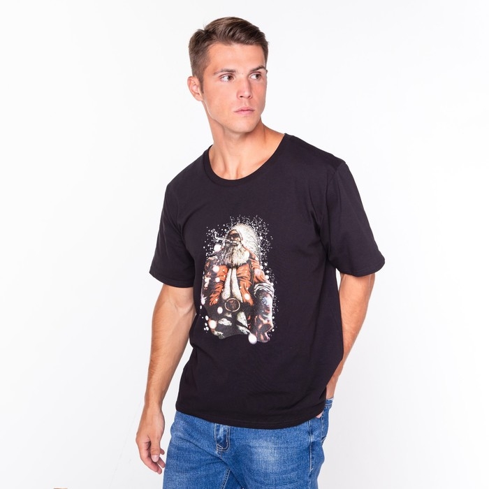 Футболка мужская новогодняя &laquo;Дед мороз&raquo;, цвет чёрный, размер 56