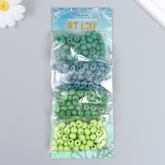 Бусины для творчества дерево "Луговая гамма" d-0,8 см, 4 цвета х 10 гр