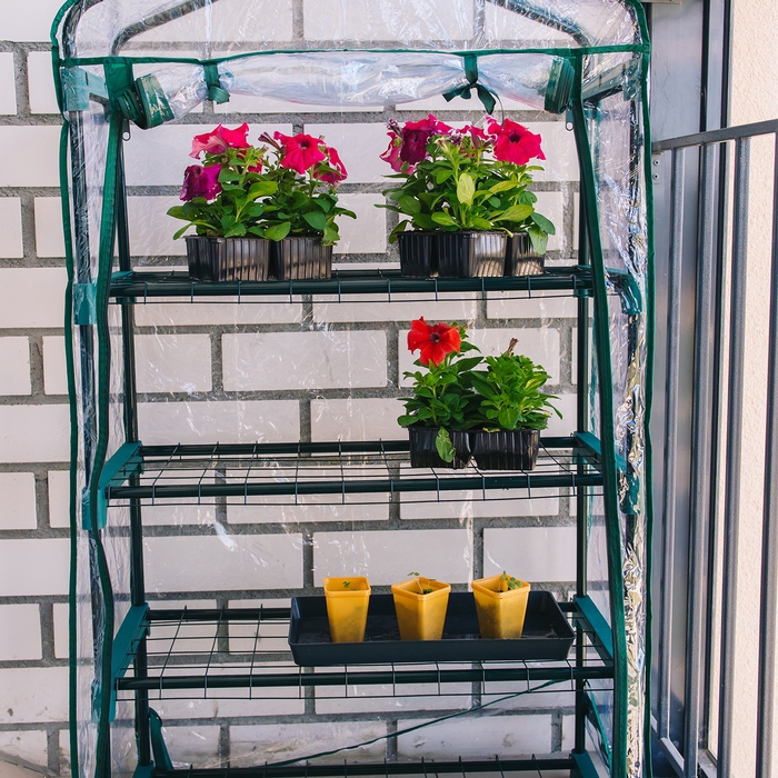 Парник-стеллаж, 4 полки, 125 &times; 70 &times; 30 см, металлический каркас d = 16 мм, чехол плёнка 80 мкм, Greengo