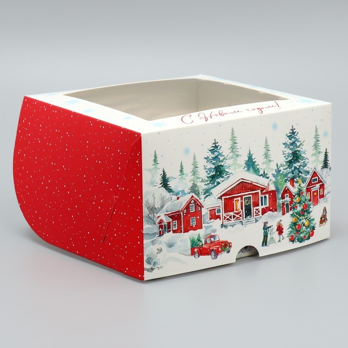 Коробка складная на 4 капкейка с окном &laquo;С Новым годом!&raquo;, 16 х 16 х 10 см, Новый год