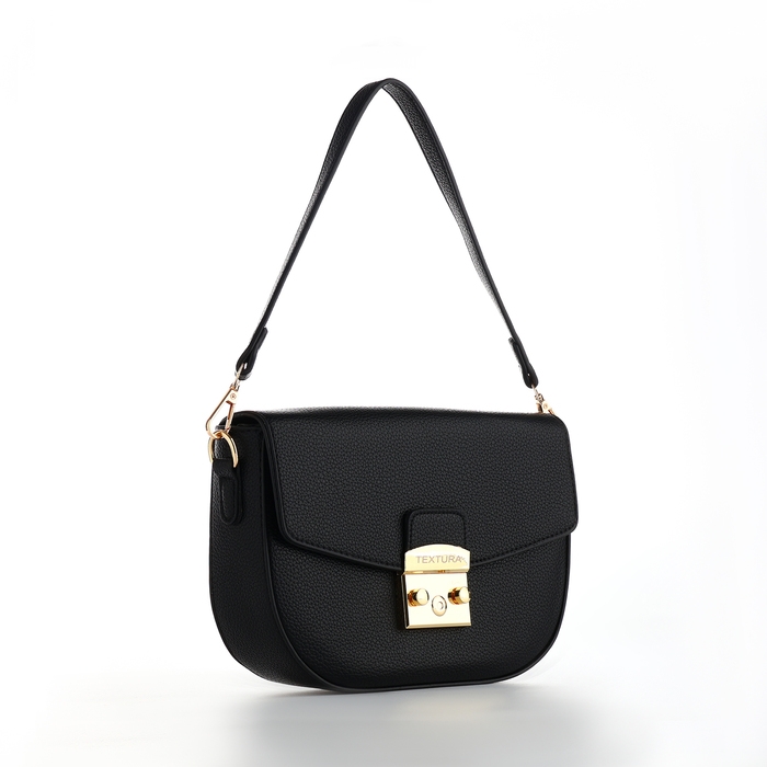 Сумка женская на клапане, TEXTURA, маленький размер, цвет чёрный Сумка женская на клапане, TEXTURA, маленький размер, цвет чёрный