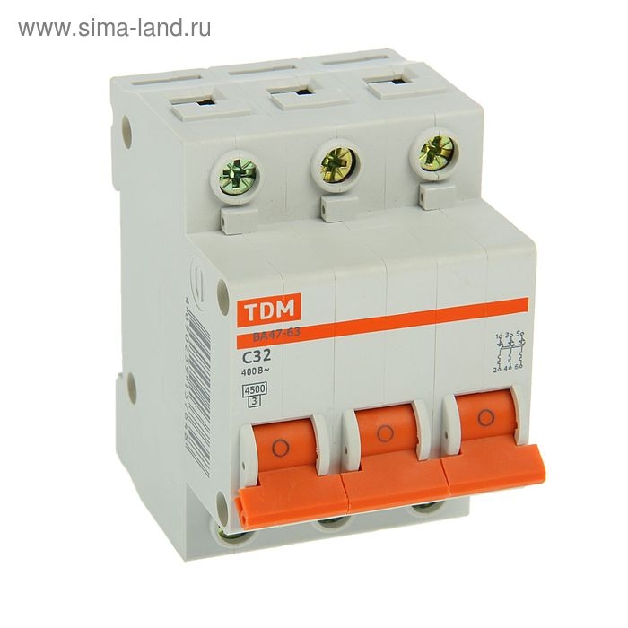 Выключатель автоматический TDM ВА47-63, 3п, 32 А, 4.5 кА Выключатель автоматический TDM ВА47-63, 3п, 32 А, 4.5 кА