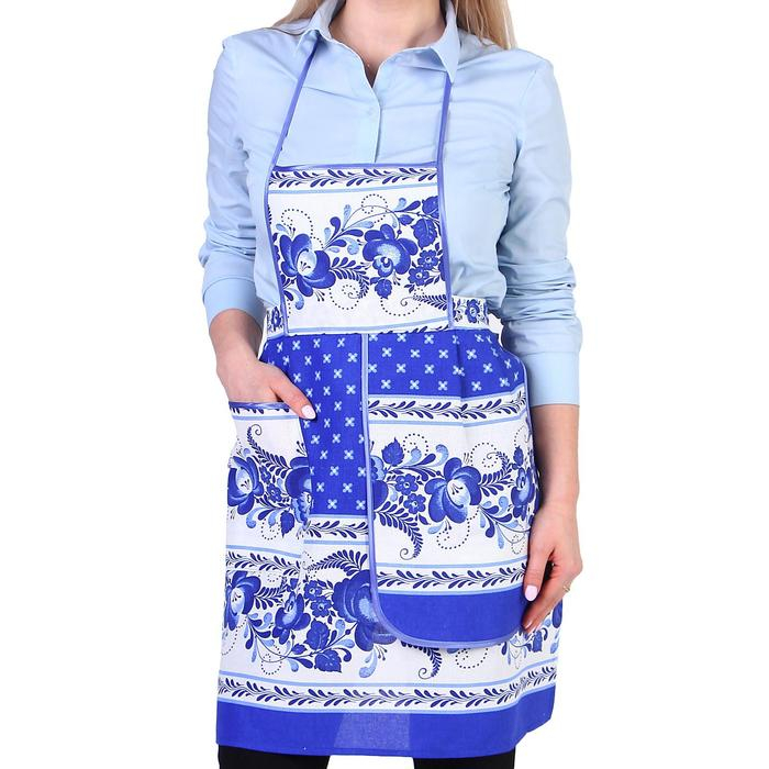Фартук &laquo;Гжель&raquo;, сувенирный, с карманом и полотенцем