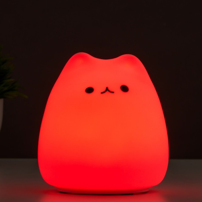 Ночник Ночник "Антистресс мякиш котенок" LED RGB от батареек 3ААА 9,5х9,5х10,5 см RISALUX