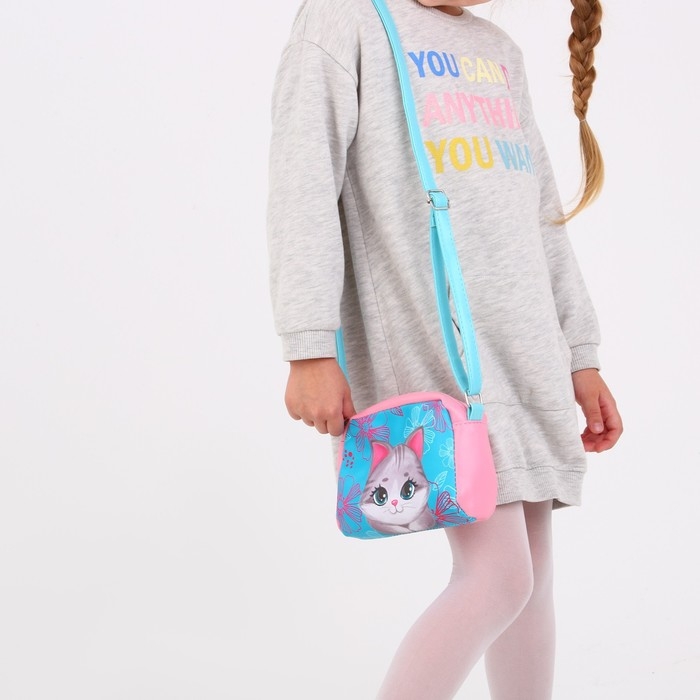 Сумка детская для девочки &laquo;Серый котик&raquo; из эко-кожи, на ремешке, 15х12х3 см