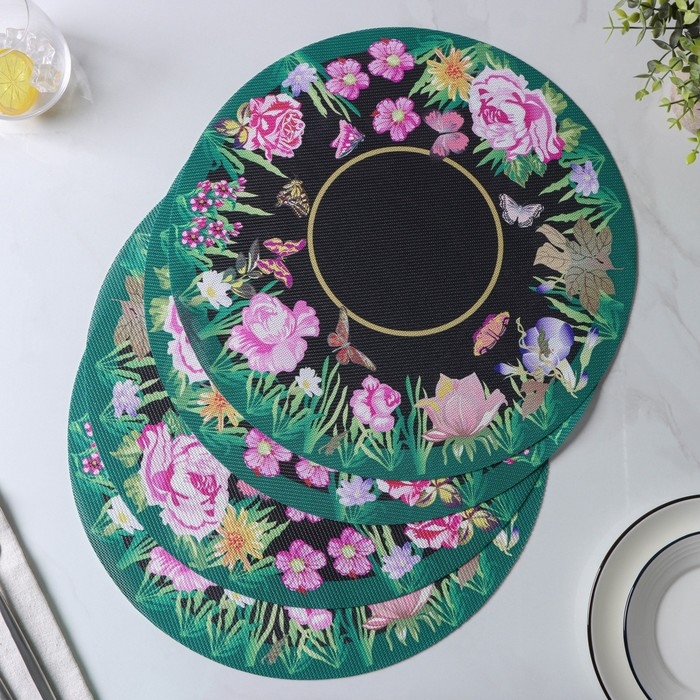 Салфетки сервировочные на стол Доляна &laquo;Роуз&raquo;, 4 шт, d=38 см