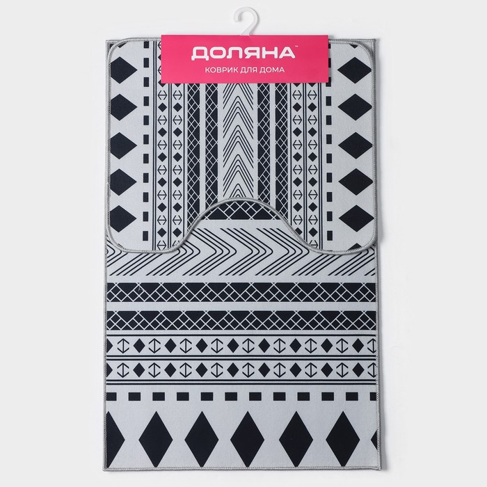 Коврики для ванной и туалета Доляна &laquo;ЧБ&raquo;, 2 шт: 50&times;80 см, 50&times;40 см