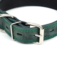 Ошейник кожанный двухслойный 3 см, ОШ 35-47 см, изумрудный Ошейник кожанный двухслойный 3 см, ОШ 35-47 см, изумрудный