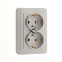 Розетка двухместная Luazon Lighting "Орион", 16 А, скрытая, с з/к, серебристая Розетка двухместная Luazon Lighting "Орион", 16 А, скрытая, с з/к, серебристая