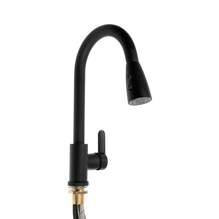 Смеситель для кухни ZEIN Z1299, однорычажный, выдвижная лейка, латунь, цвет черный