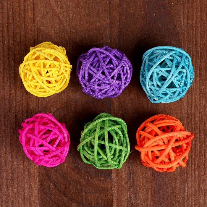 Шар декоративный из лозы, набор 6 шт., размер 1 шт. &mdash; 3 см, цвет МИКС