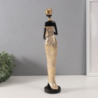 Сувенир полистоун "Африканка в платье с листьями, с горшком" золото 8,5х8х39 см
