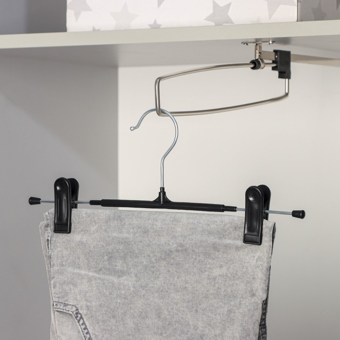 Вешалки для брюк и юбок с зажимами, набор 10 шт, 32&times;13,5 см, цвет чёрный